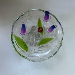 Original Waltherglas vintage tulip floral glass pedestal dish